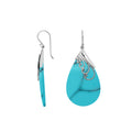 Silver Teardrop Earrings With Turquoise Shell And Swirl Design