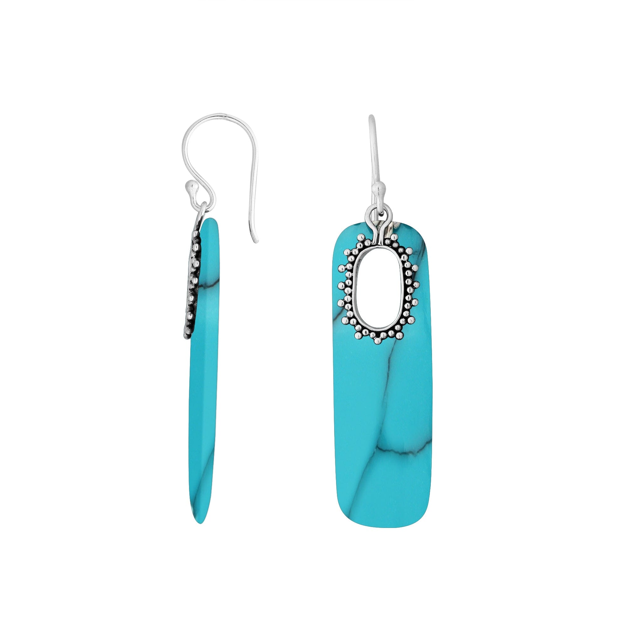 Turquoise Shell Sterling Silver Oval Frame Earwire Earrings