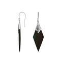 Black Shell Silver Diamond Drop Earrings With Filigree