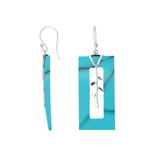 Turquoise Shell silver rectangular botanical earrings with earwire