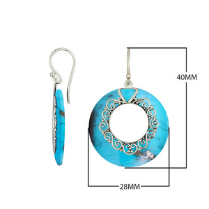 925 Sterling Silver Turquoise Shell Round Filigree Earrings