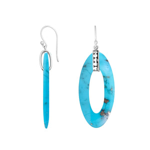 925 Sterling Silver Turquoise Shell Elongated Oval Drop Earrings