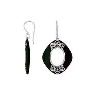 925 Sterling Silver Black Shell Cushion Filigree Earrings