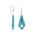 Silver elongated earrings with Turquoise Shell and ornate scroll detailing