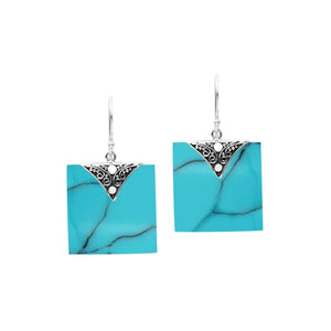 Silver square earrings with Turquoise Shell and ornate top accent