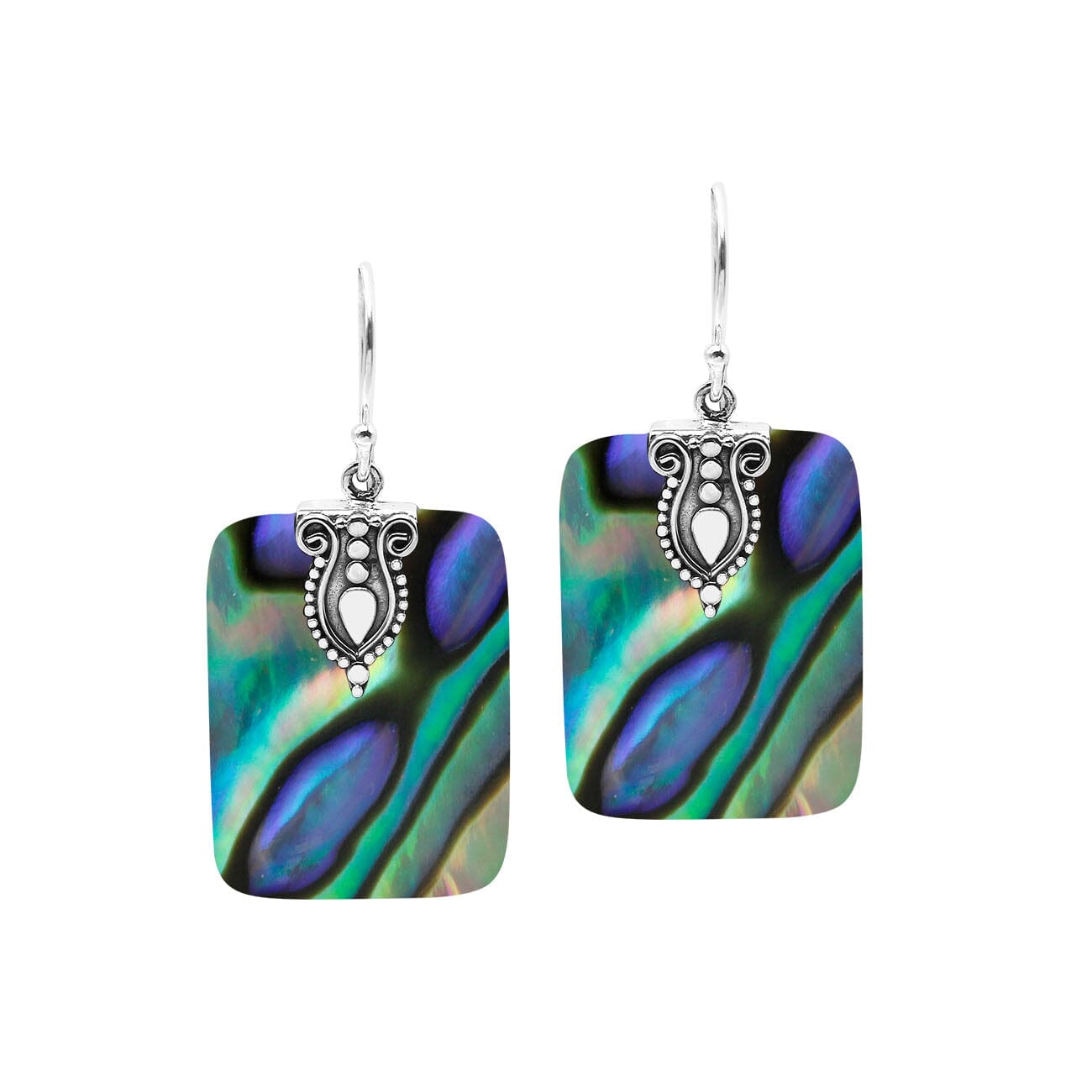 Rectangular Abalone Shell earrings with silver earwire top
