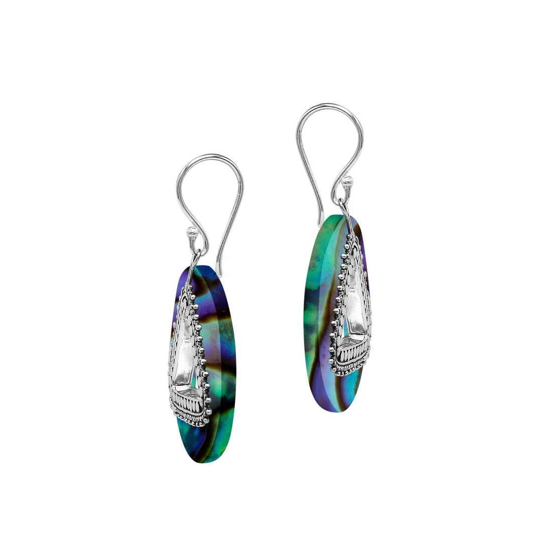 Round Abalone Shell earrings with triangle cutout and silver earwire