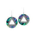Round Abalone Shell earrings with triangle cutout and silver earwire
