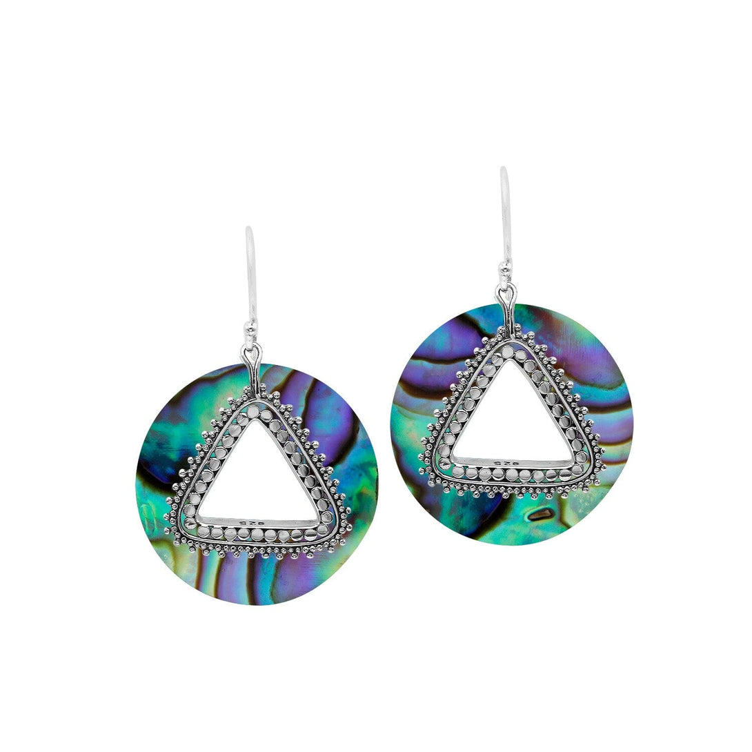 Round Abalone Shell earrings with triangle cutout and silver earwire
