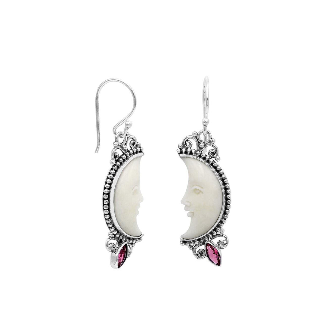 Wholesale Sterling Silver Bone Face & Ruby Quartz Half Moon Earrings