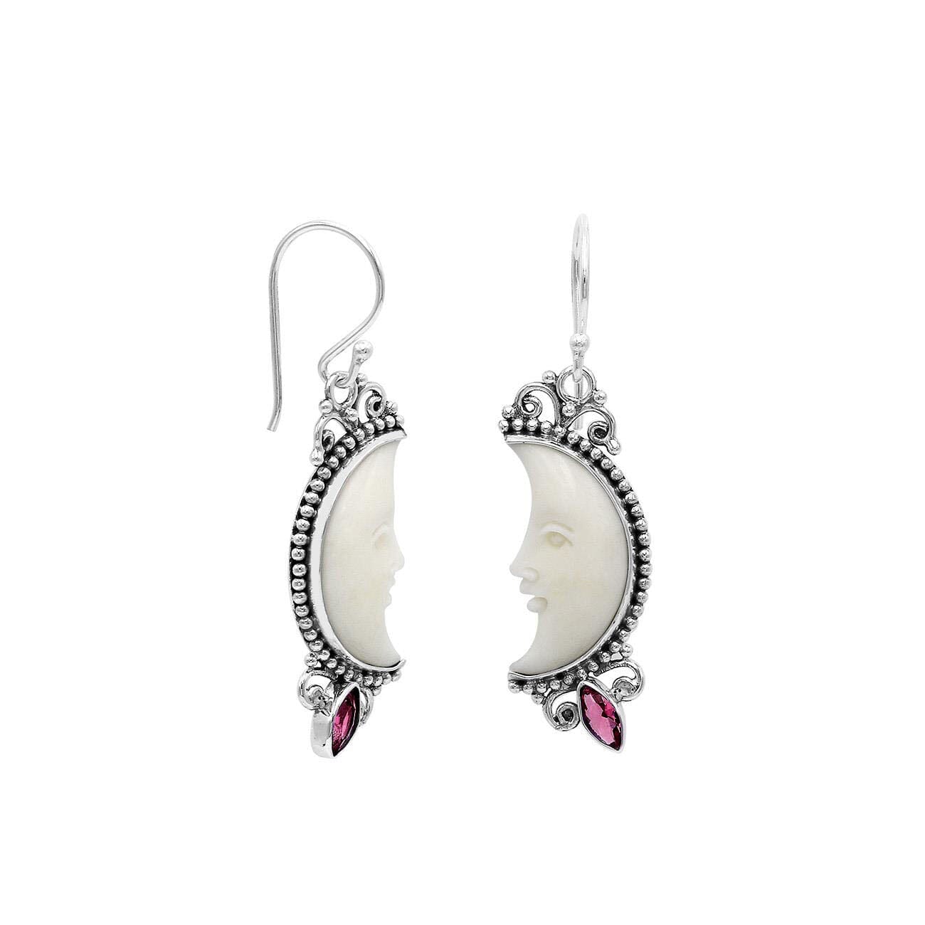 Wholesale Sterling Silver Bone Face & Ruby Quartz Half Moon Earrings