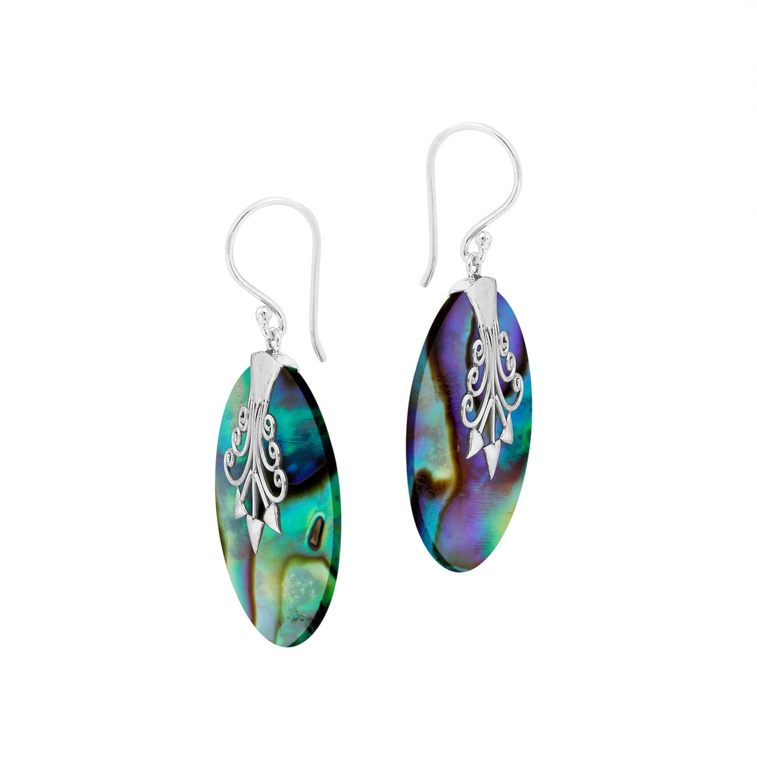 Sterling silver round Abalone Shell dangle earrings