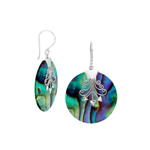 Sterling silver round Abalone Shell dangle earrings