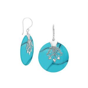 Sterling silver round Turquoise Shell dangle earrings
