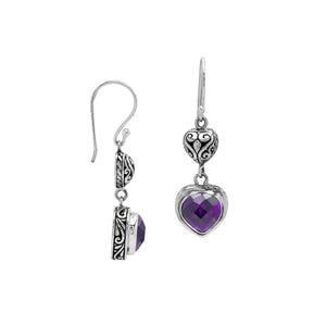 Sterling Silver Earrings With Amethyst Quartz Heart Design