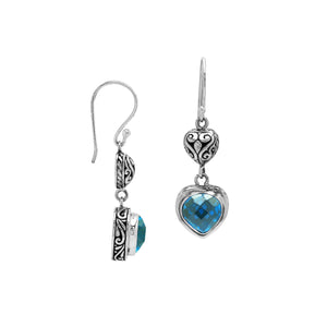 Sterling Silver Earrings With Blue Topaz Quartz Heart Design