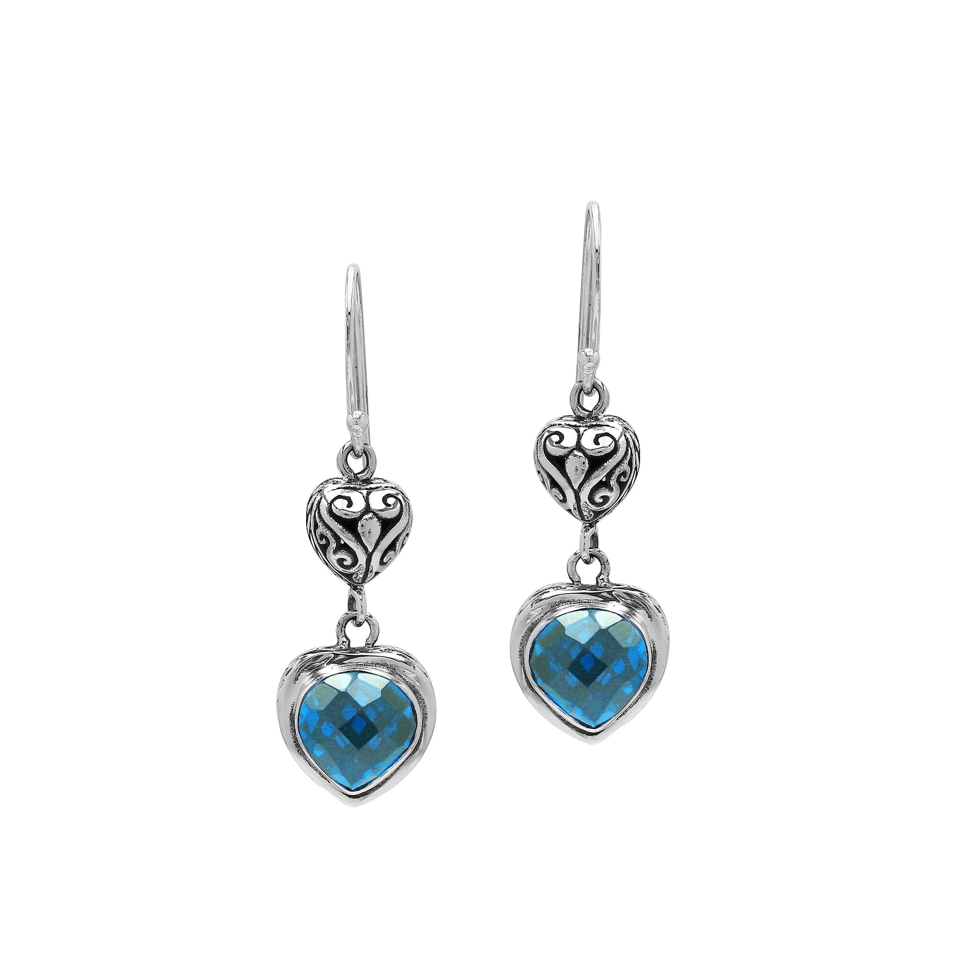 Sterling Silver Earrings With Blue Topaz Quartz Heart Design