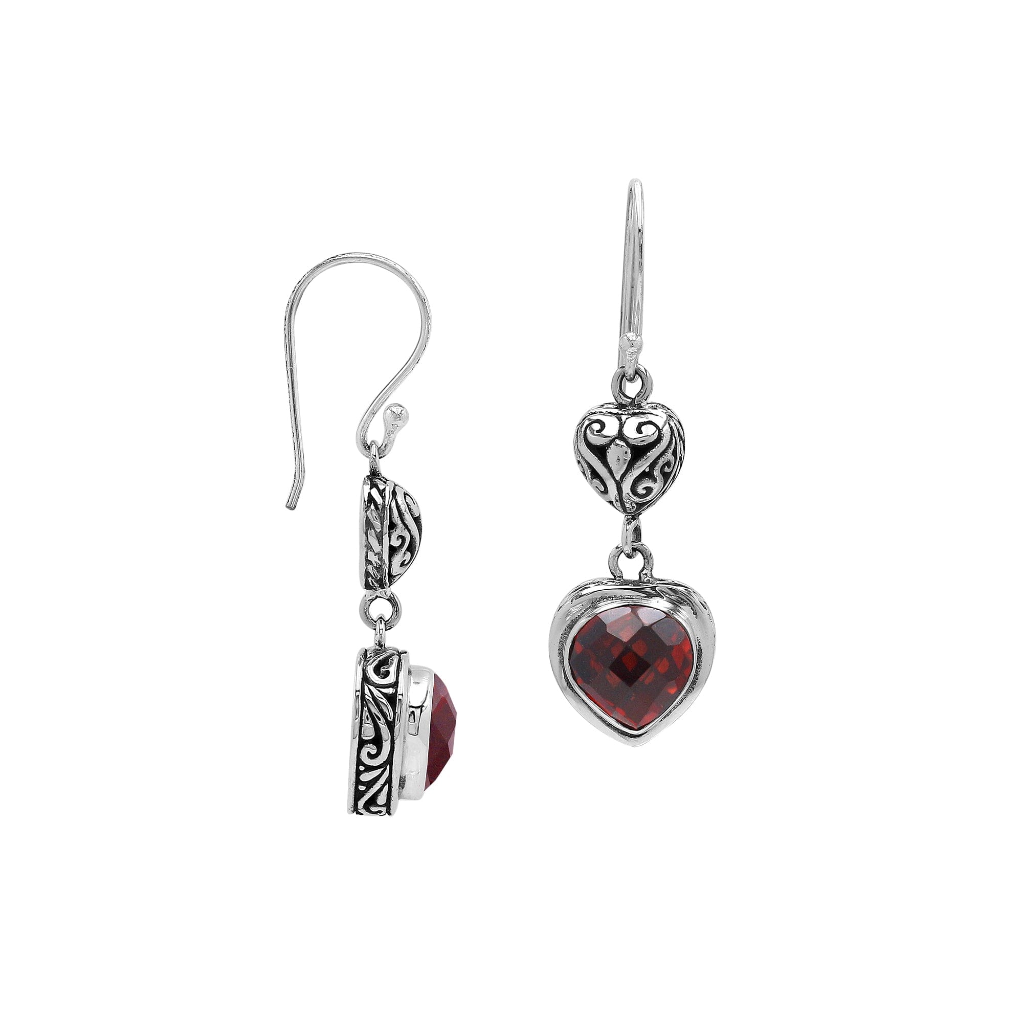 Sterling Silver Earrings With Garnet Quartz Heart Design