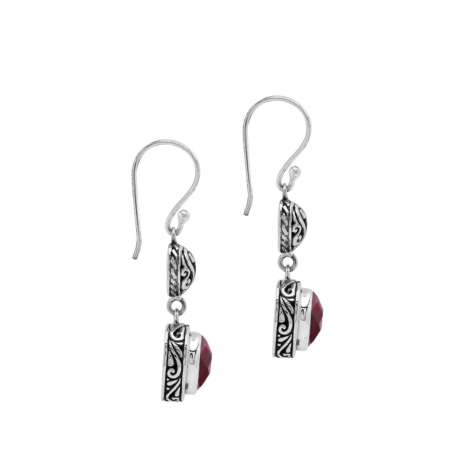 Sterling Silver Earrings With Garnet Quartz Heart Design