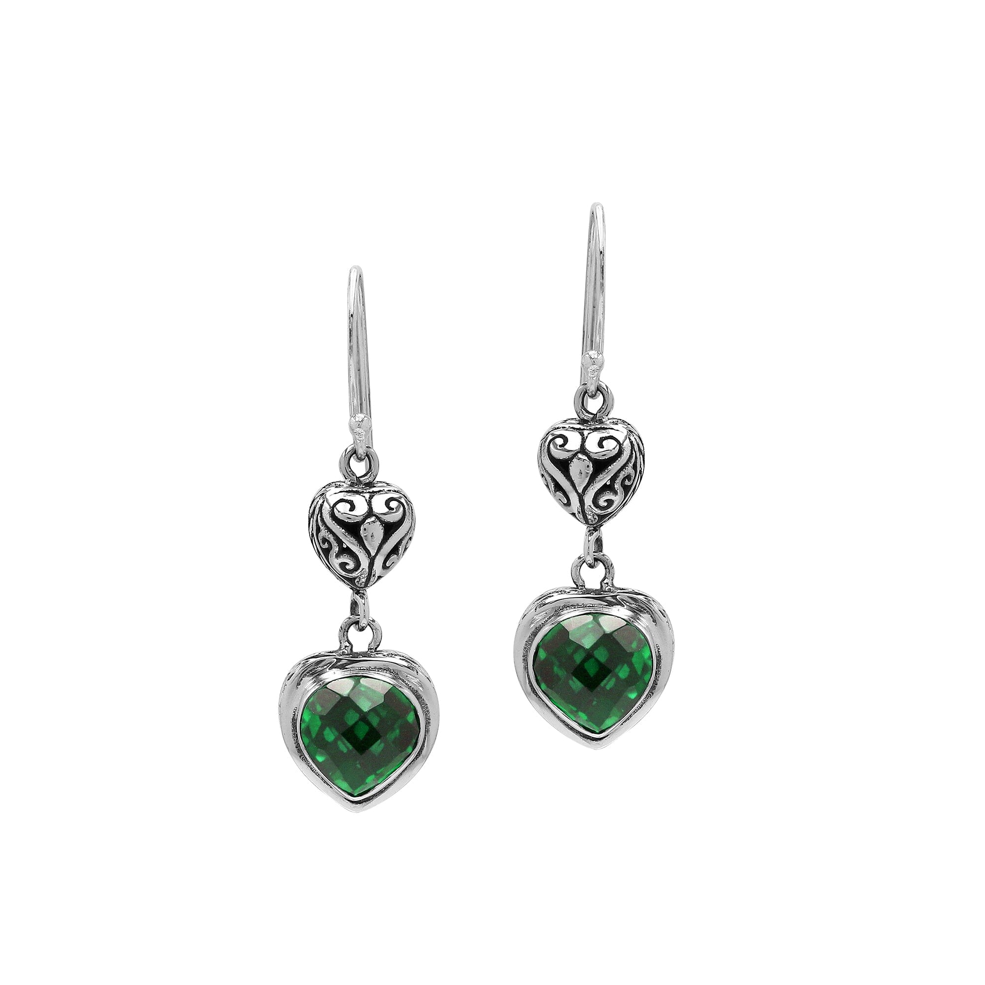 Sterling Silver Earrings With Green Quartz Heart Design