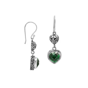 Sterling Silver Earrings With Green Quartz Heart Design