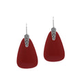 Sterling Silver Earrings With Red Coral Trapezoid Design