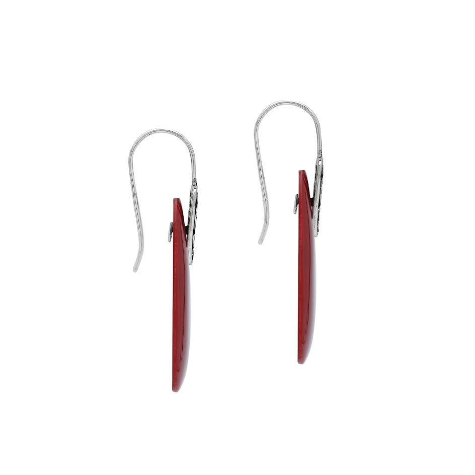Sterling Silver Earrings With Red Coral Trapezoid Design