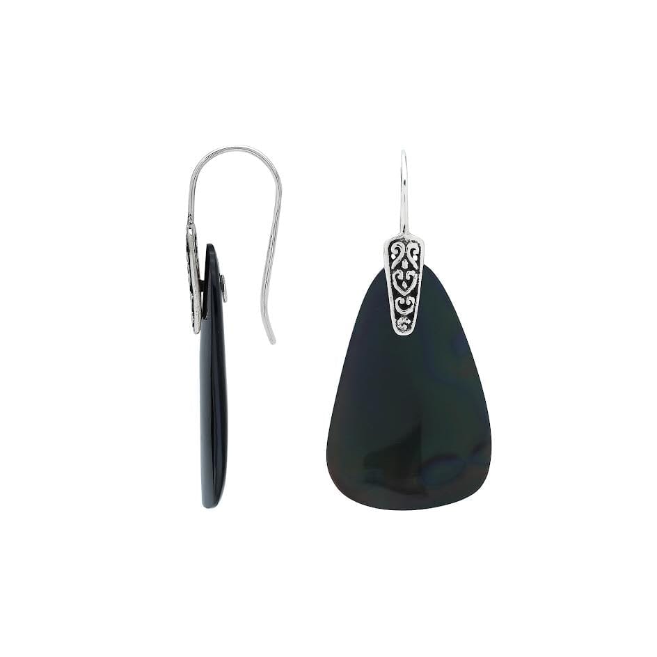 Sterling Silver Earrings With Black Shell Trapezoid Design