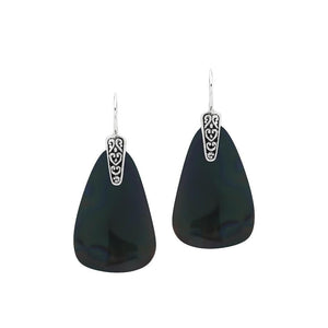 Sterling Silver Earrings With Black Shell Trapezoid Design
