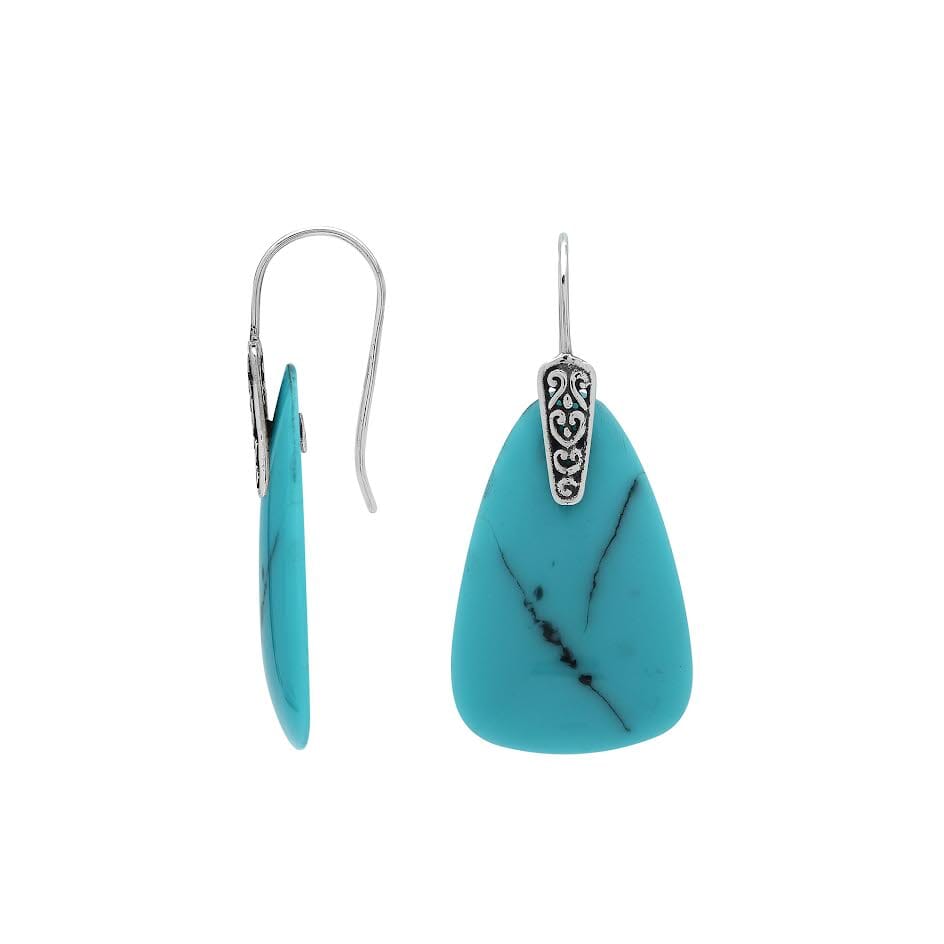 Sterling Silver Earrings With Turquoise Shell Trapezoid Design