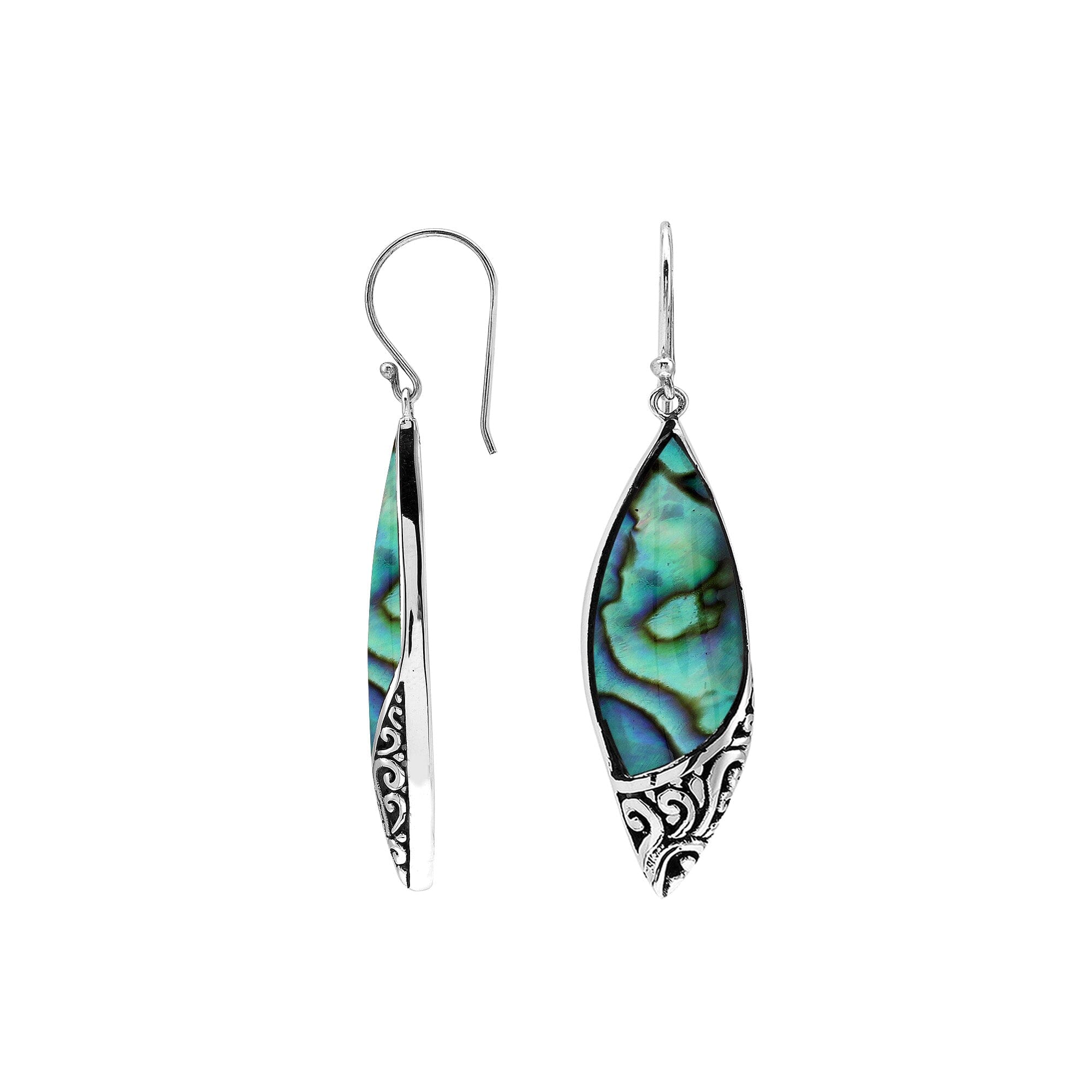 Sterling Silver Long Marquise Earrings With Abalone Shell