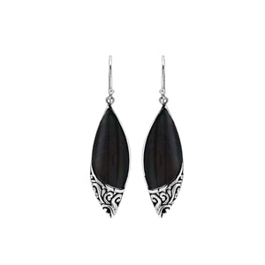 Sterling Silver Earrings With Black Shell Marquise Design