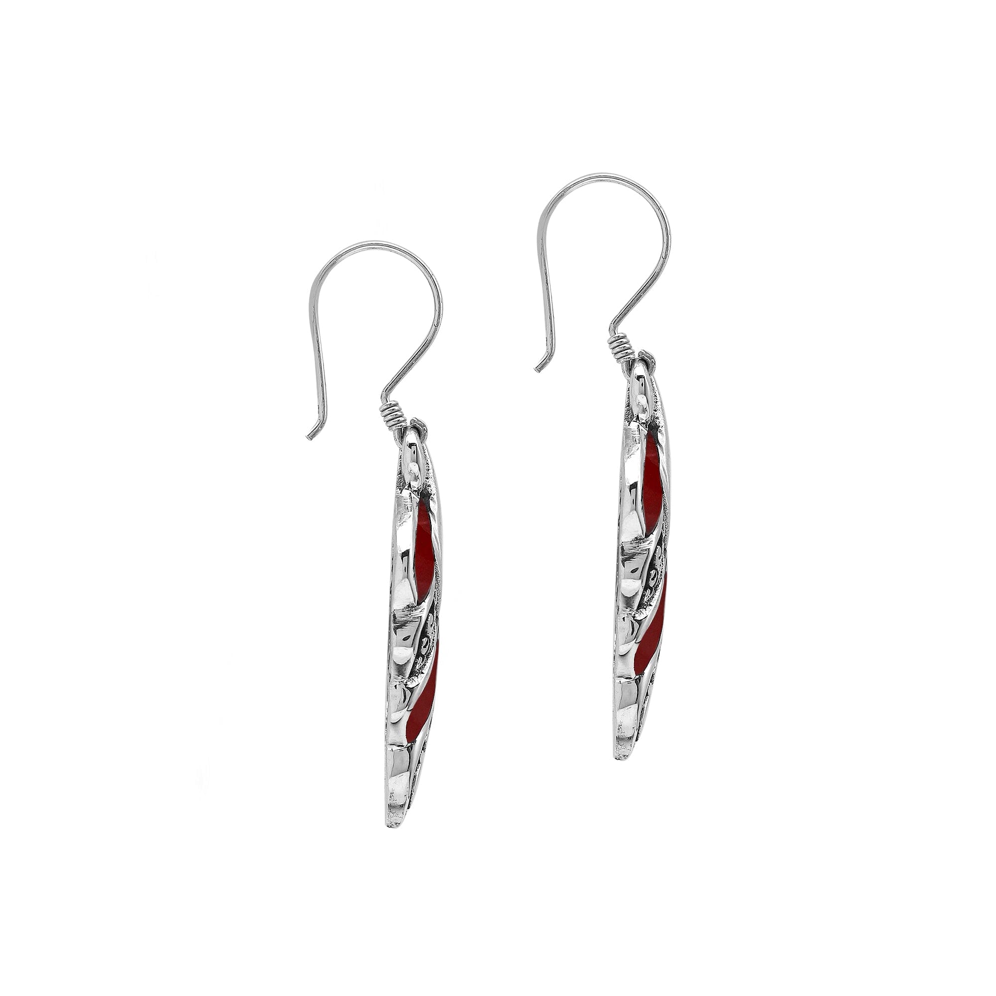 Red Coral Silver Leaf Filigree Earrings For Wholesale