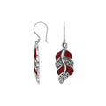 Red Coral Silver Leaf Filigree Earrings For Wholesale