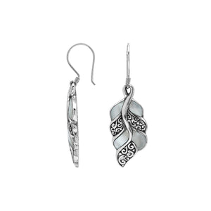 Mother Of Pearl Silver Leaf Filigree Earrings For Wholesale