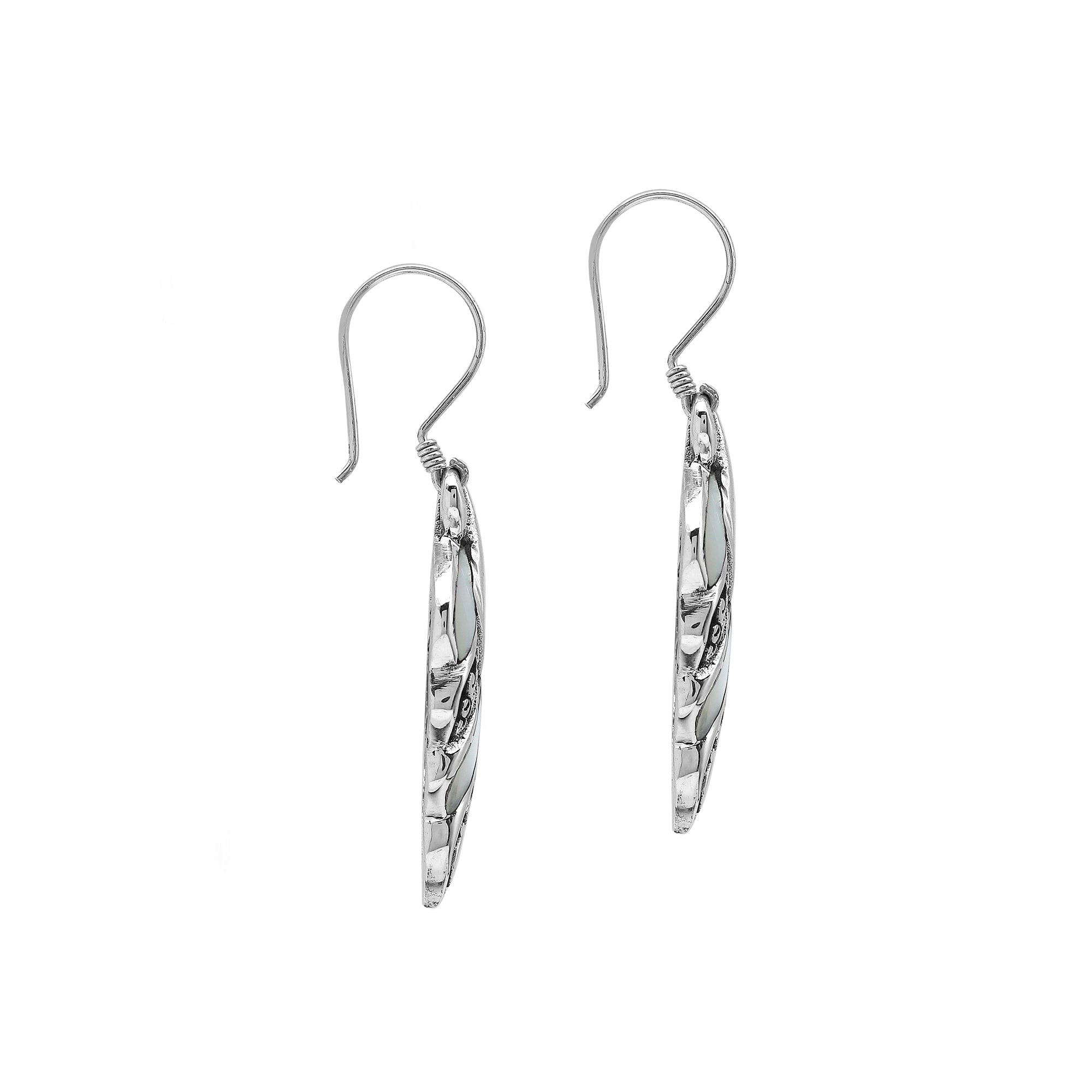 Mother Of Pearl Silver Leaf Filigree Earrings For Wholesale