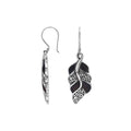 Black Shell Silver Leaf Filigree Earrings For Wholesale