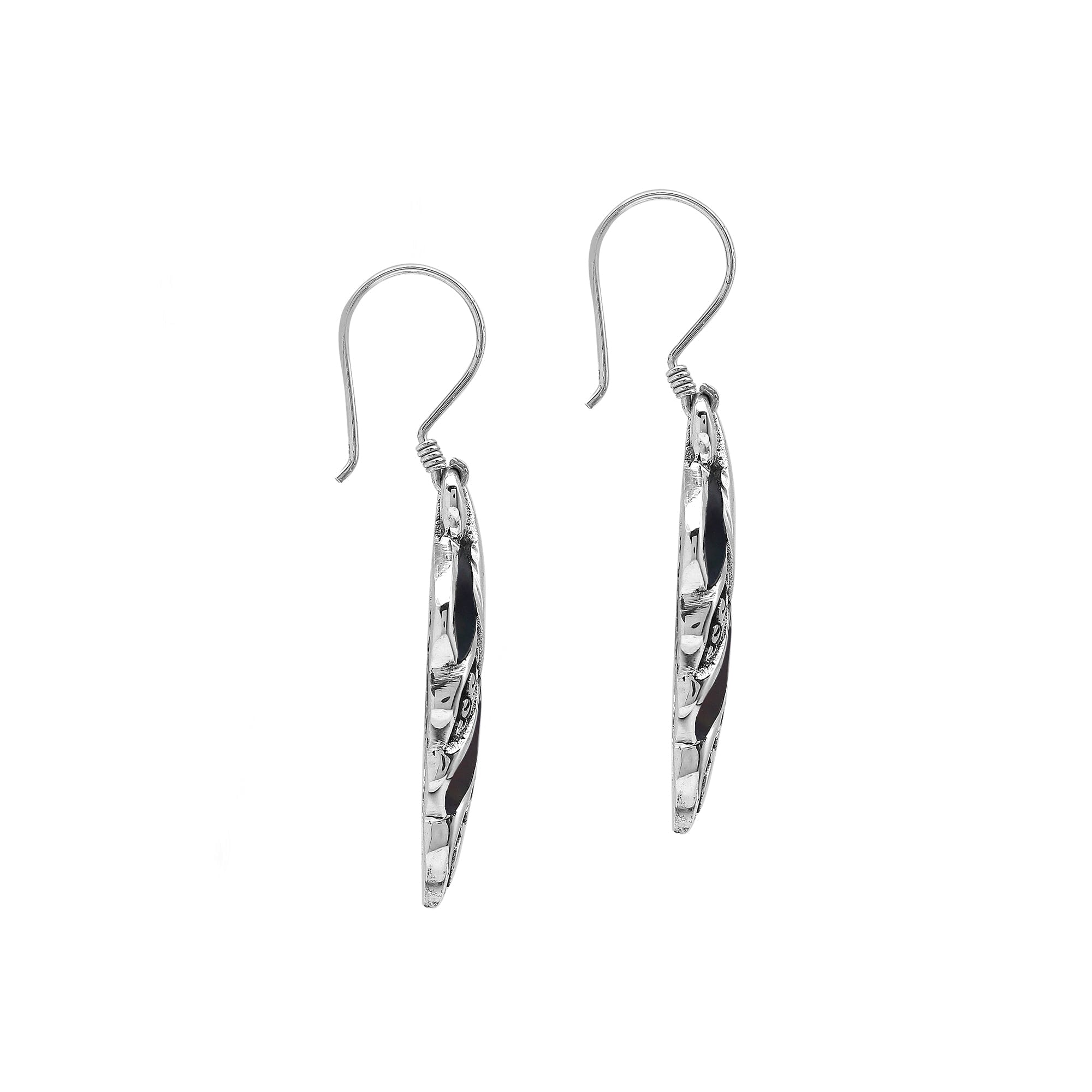Black Shell Silver Leaf Filigree Earrings For Wholesale