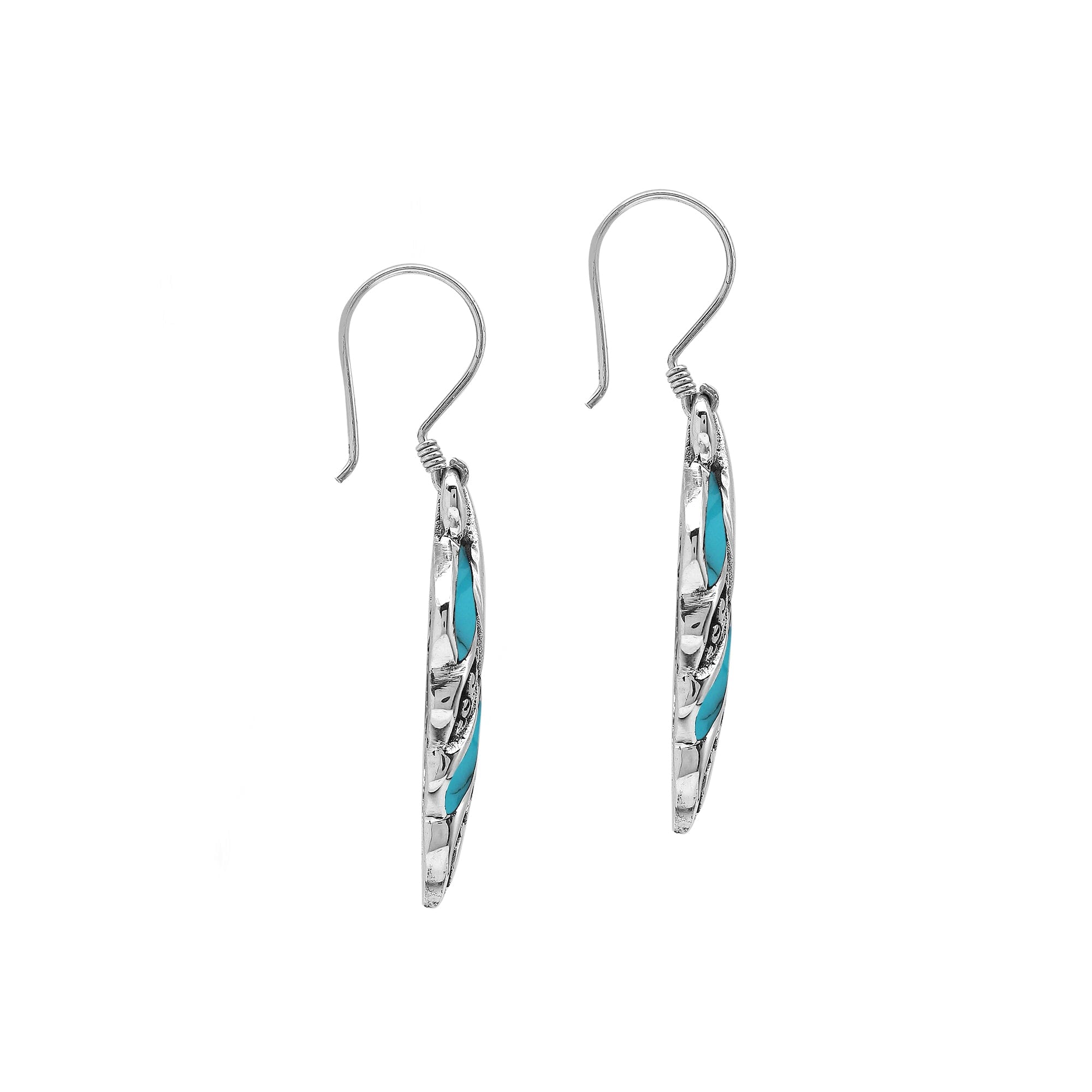 Turquoise Shell Leaf Filigree Silver Earrings For Wholesale