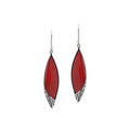 Red Coral Long Marquise Silver Earrings For Wholesale