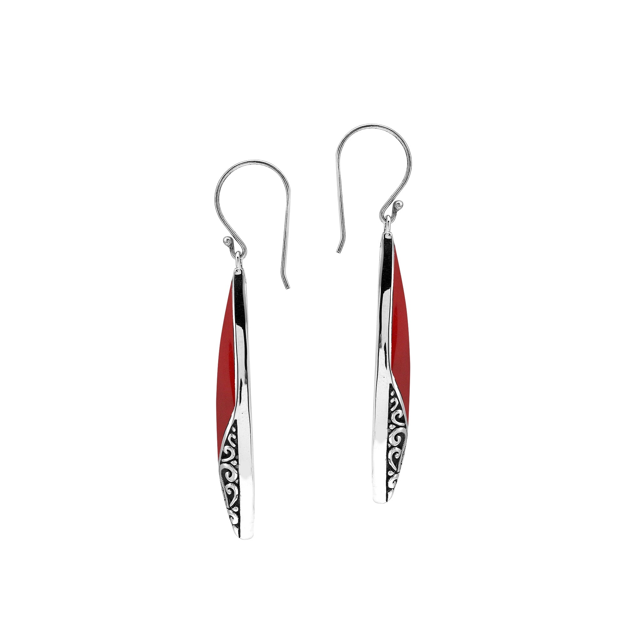 Red Coral Long Marquise Silver Earrings For Wholesale