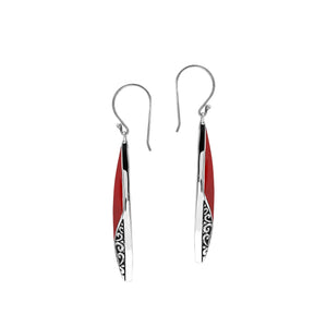 Red Coral Long Marquise Silver Earrings For Wholesale