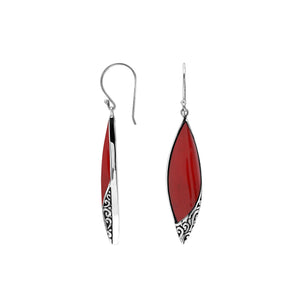 Red Coral Long Marquise Silver Earrings For Wholesale