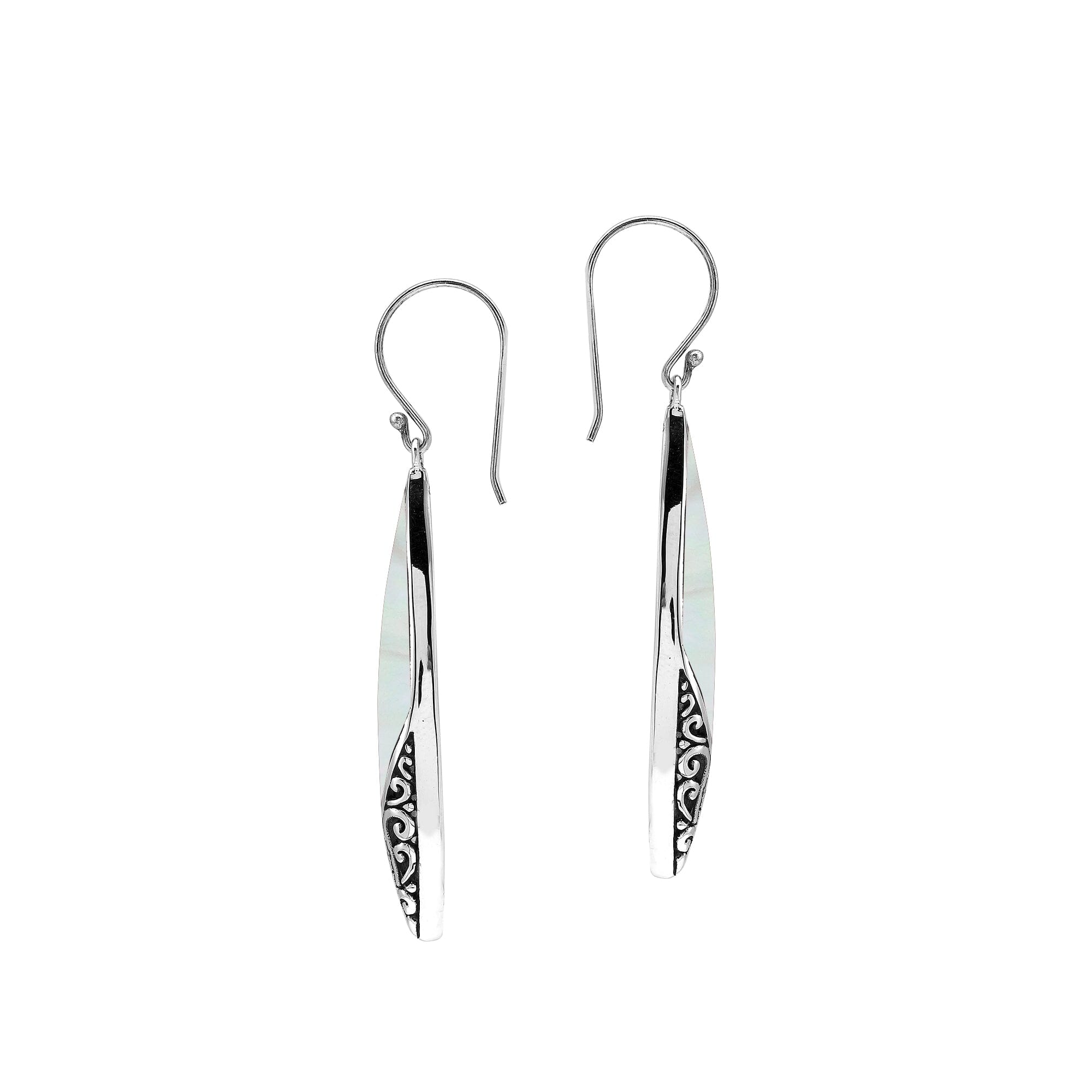 Mother Of Pearl Long Marquise Silver Earrings For Wholesale