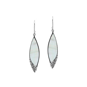 Mother Of Pearl Long Marquise Silver Earrings For Wholesale