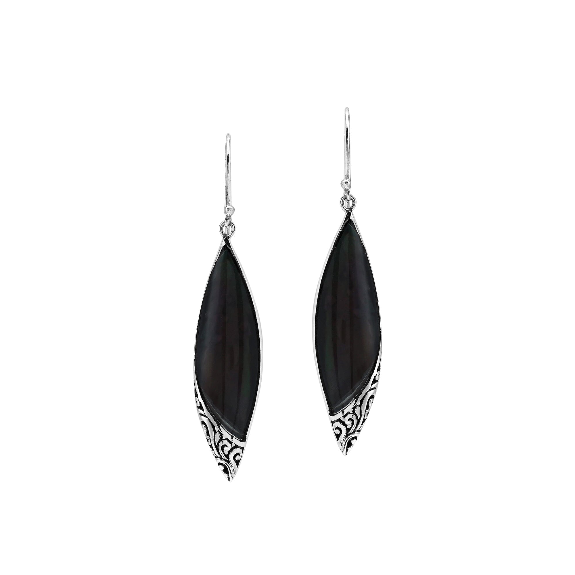 Black Shell Long Marquise Silver Earrings For Wholesale