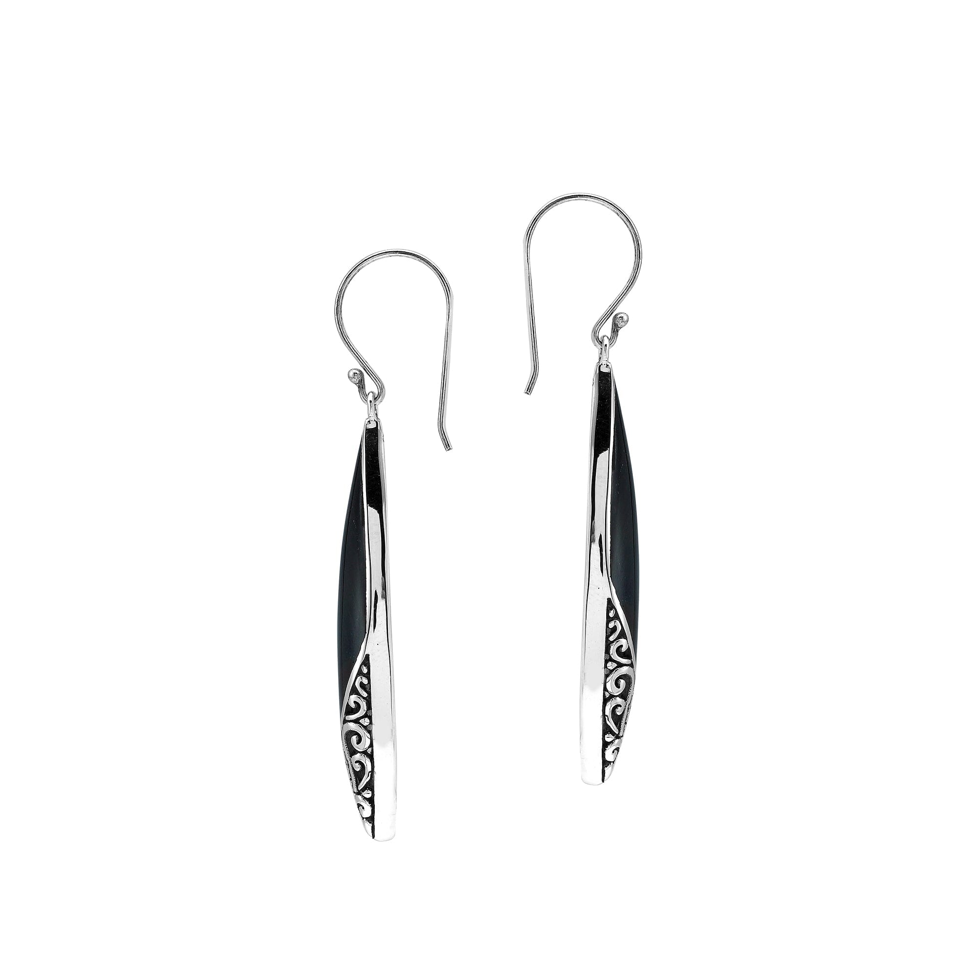 Black Shell Long Marquise Silver Earrings For Wholesale