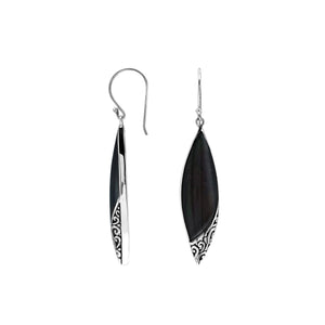 Black Shell Long Marquise Silver Earrings For Wholesale