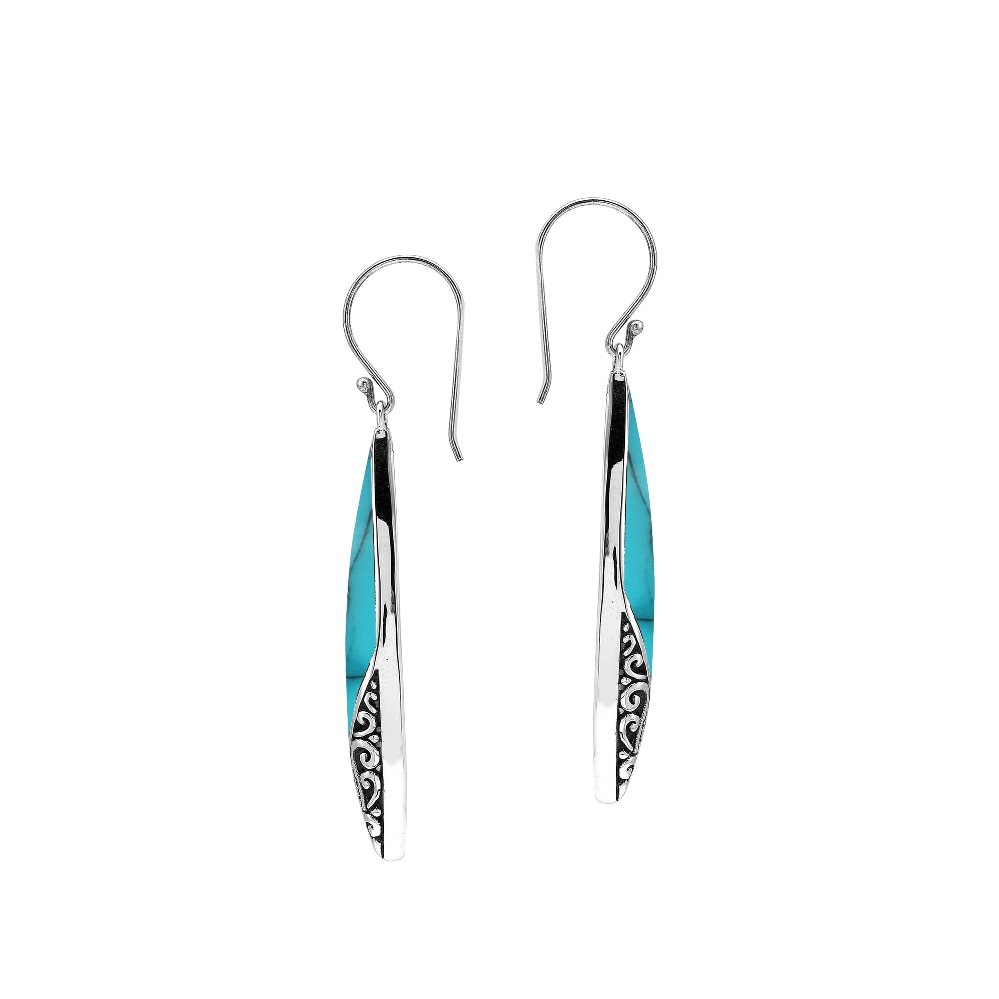 Turquoise Shell Long Marquise Silver Earrings For Wholesale