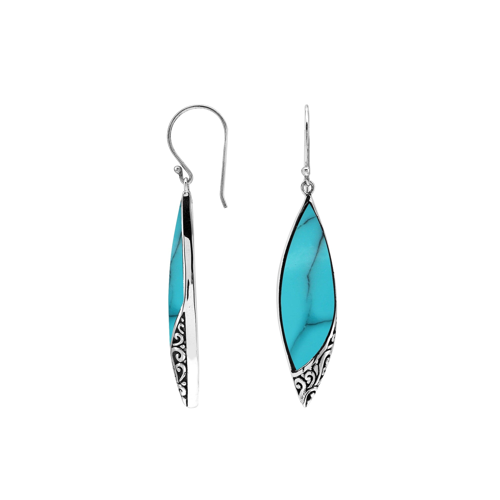 Turquoise Shell Long Marquise Silver Earrings For Wholesale